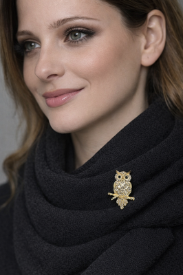 #ad Vintage Look Gold Wise Owl Statement Brooch – Shimmering CZ Diamond Pavé Body $8.99
