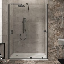1950mm Tall Matt Black Walk In Wet Room Recessed Sliding Shower Screen 8mm Glass