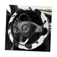 Cow Print Car Accessories Set Soft Fluffy Plush Cute Cow Steering Wheel Cover