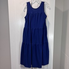 Everlane 100% Cotton Tiered Midi Tank Dress Blue Sleeveless Women M Summer Beach