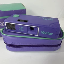 Vivitar Point 'N Shoot 110 Camera 1987 Purple Teal with Case Vintge AVON Case