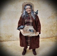 1/12. Handwerker Figur Puppenhaus Dame füttert Tauben - Miniatur Puppe