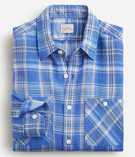 J Crew Baird McNutt Linen Shirt Blue Plaid Two-Pocket Irish Workshirt
Opens in a new window or tab