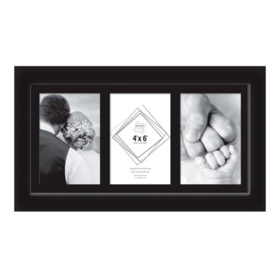 Schwarzer Bilderrahmen 3 Blenden 4''x 6'' Glasfront Portrait Dreifach Fotos Bilder
