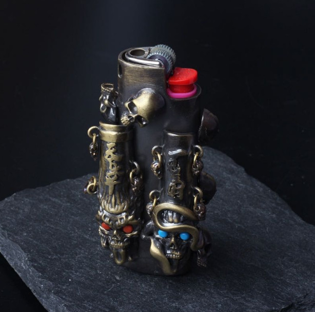 Handmade Retro Lighter Skull Case Cover Fits Bic J3 Lighter Sleeve Cover Gift