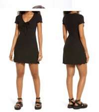 Black BP Tie Front Lettuce Edge Mini Dress Size XS Short Sleeve 