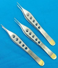 3 PCS ADSON TISSUE & DRESSING PLASTIC SURGERY FORCEP W/ FENESTRATED GOLD HANDLE