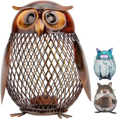 Piggy Bank Owl/Cat Animal Figurine Handmade Ornaments Material Iron JAPAN NEW
