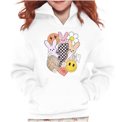 Easter Bunny Daisy Flower Heart Happy Disco Youth Girls Hoodie Sweatshirts Kids - Picture 7 of 7