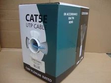 BULK 1000 FT CAT 5E CABLE SOLID UTP PLENUM BLUE CC-CT5-BL - Efficient Cables