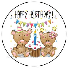 30 ADORABLE BIRTHDAY BEAR BEARS ENVELOPE SEALS LABELS PARTY FAVORS STICKERS 1.5"
