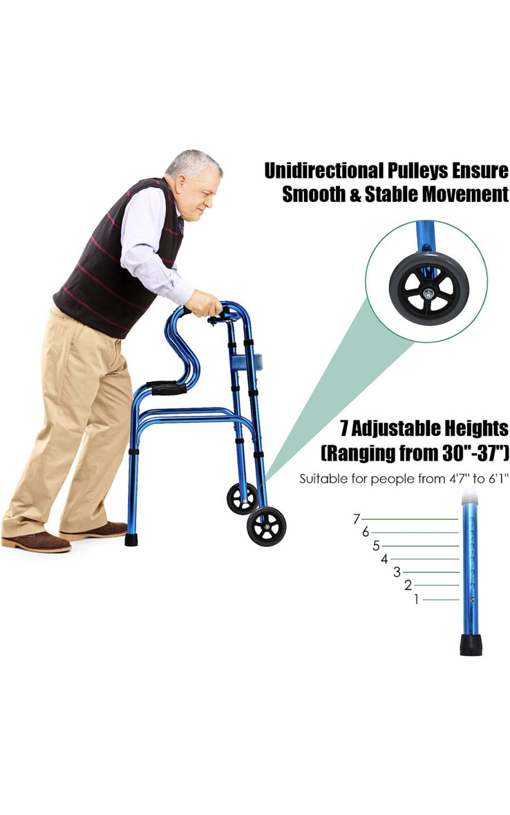 3in1 StandAssist Folding Walker with 5"Wheels Heavy Duty Walking