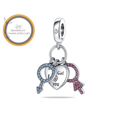 Boy And Girl I Love You Dangle Charm, Silver Charm, Women Gift Charm
