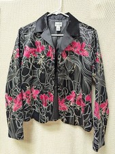 Chicos Silk Blend Colorful Embroidered Floral Blazer Jacket Lined Women 1 M/8