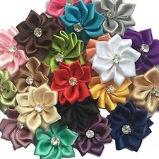 Mix 40pcs 28mm1 1/8" Satin Ribbon Flowers Bows Rhinestone Wedding Ornament Ap...