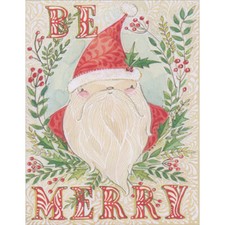 Be Merry Cute Santa Inside Holly Frame Box of 10 Christmas Cards