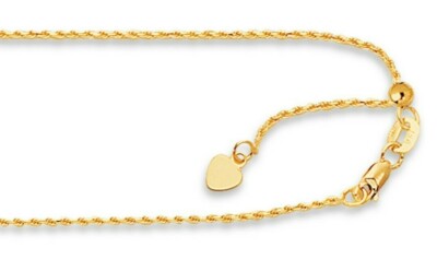 14k Gelbgold 22'' verstellbar Seil Glieder Anhänger Kette Halskette 1,1 mm 3 Gramm