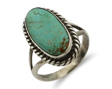 Navajo Ring 925 Silver Natural Kingman Turquoise Artist Signed M Montoya C.80's