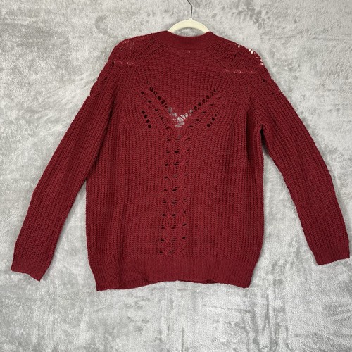 KIMCHI BLUE Sweater Women's Large BURGUNDY CARDIGAN Cozy Wool Blend Office Boss - Picture 2 of 15