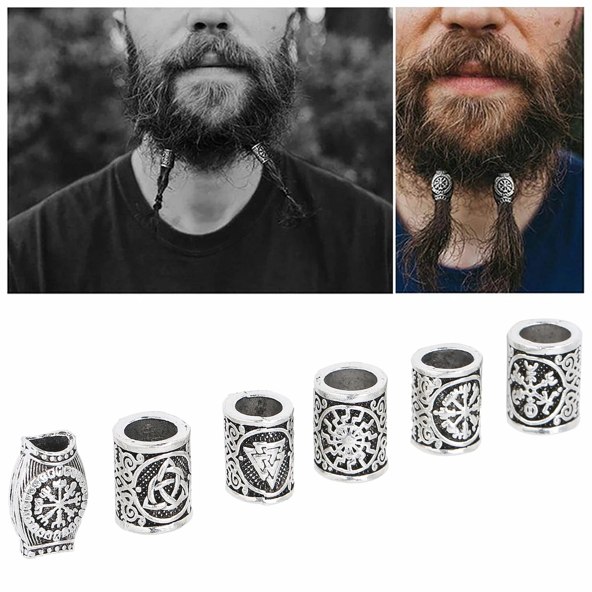 Silver Viking Beard Beads Knot Hair Jewelry Bead Rune Dreadlock Braid FAST