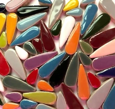 Teardrop Shaped Ceramic Mosaic Tile Pieces -50 Tiles -Mixed Colors - Mixed Sizes - Image 1 of 4