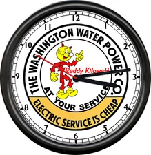 Reddy Kilowatt Washington Water Power Company Lineman Utility Sign Wall Clock