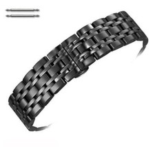 Stainless Steel Polished Metal Replacement Watch Band Black Butterfly Clasp 5056