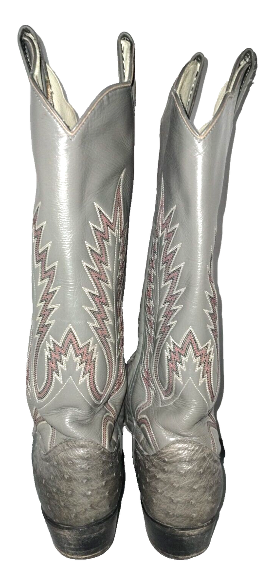 Larry Mahan Boots Size 6.5 B Full Quill Ostrich Grey Vintage 