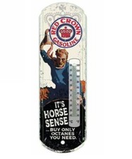 Chevron Metal Thermometer Red Crown Gas Vintage Style Cowboy Finish Tin Sign