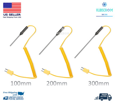 K-Type Thermocouple Probe Digital Thermometer Steel Sensor Spiral Cable 