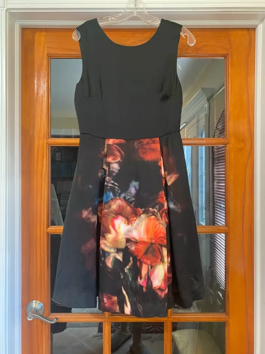 Ted Baker Black Floral Fit & Flare Sleeveless Dress TB Size 2 US 6-8 S M