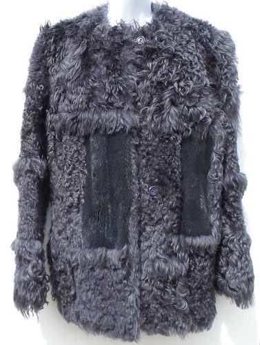 Abrigo Chaqueta Patchwork NINA RICCI Gris Oscuro Pizarra Mongolia Piel de Cordero Visón FR 36 - Imagen 4 de 12