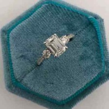 2 Ct Emerald Cut Lab-Created Diamond Women Engagement Ring 14K White Gold Plated