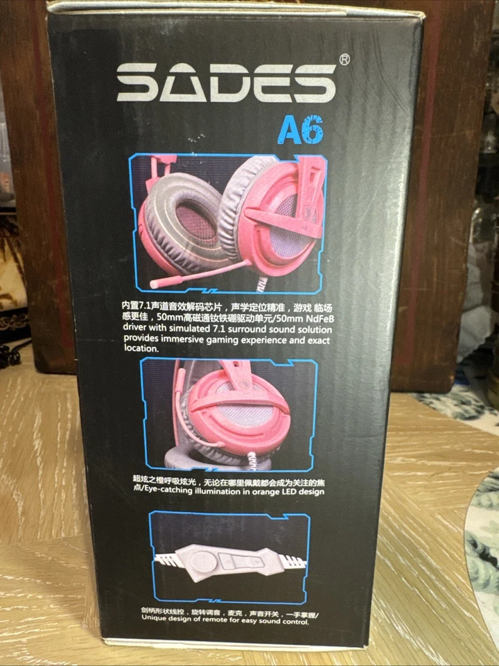 SADES A6 Gaming Headset Padded Adjustable 7.1 Surround Sound USB Gamer Pink NEW - Image 4 of 4