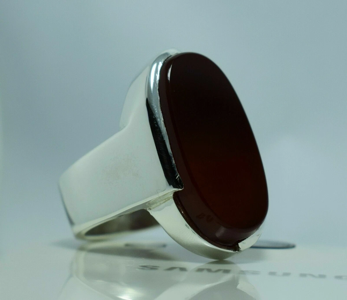 Octagon Red Aqeeq Silver Ring | Boutique Ottoman Exclusive