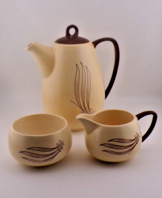 Vintage 50er Jahre Carlton Ware Kaffeekanne, Kanne und Zuckerdose windgepeitscht Muster