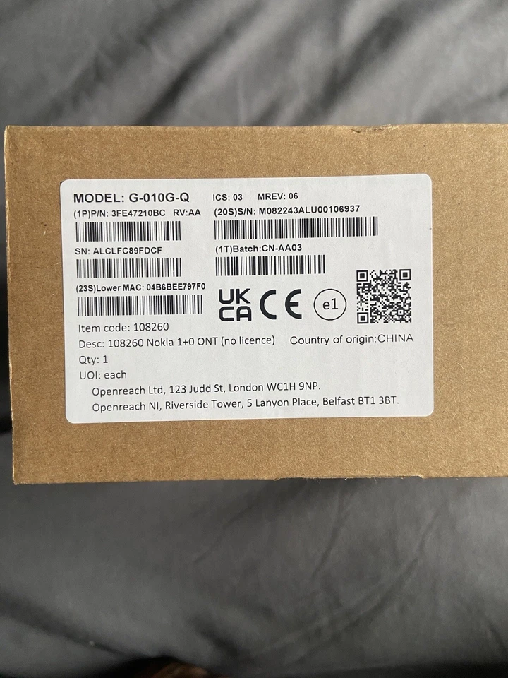 Nokia-ONT G-010G-R Openreach Optical Fibre GPON Terminal BNIB - Image 2 of 3