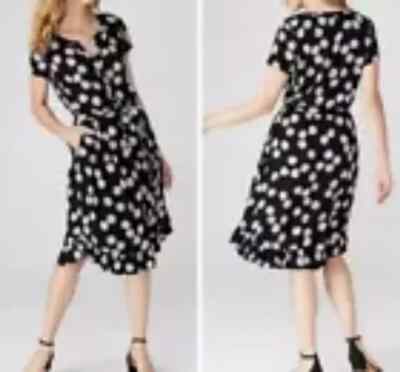 J Jill Ladies Short Sleeve VNeck Black White Floral Belted Midi Dress New  Medium | eBay