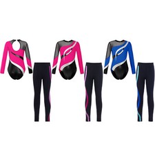 Kids Girls Dance Outfits Figure Skating Leotard With Pants Workout Dancewear