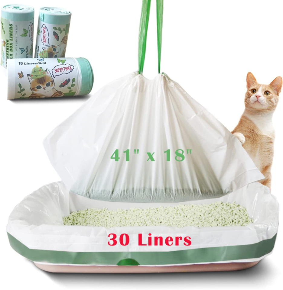 Jumbo Cat Litter Box Liners 30 Count Extra Large Drawstring Bags, 4