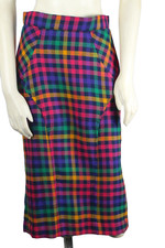 Multicolor Plaid Tweed Pencil Midi Skirt Vintage 90s School Academic Boho Size M