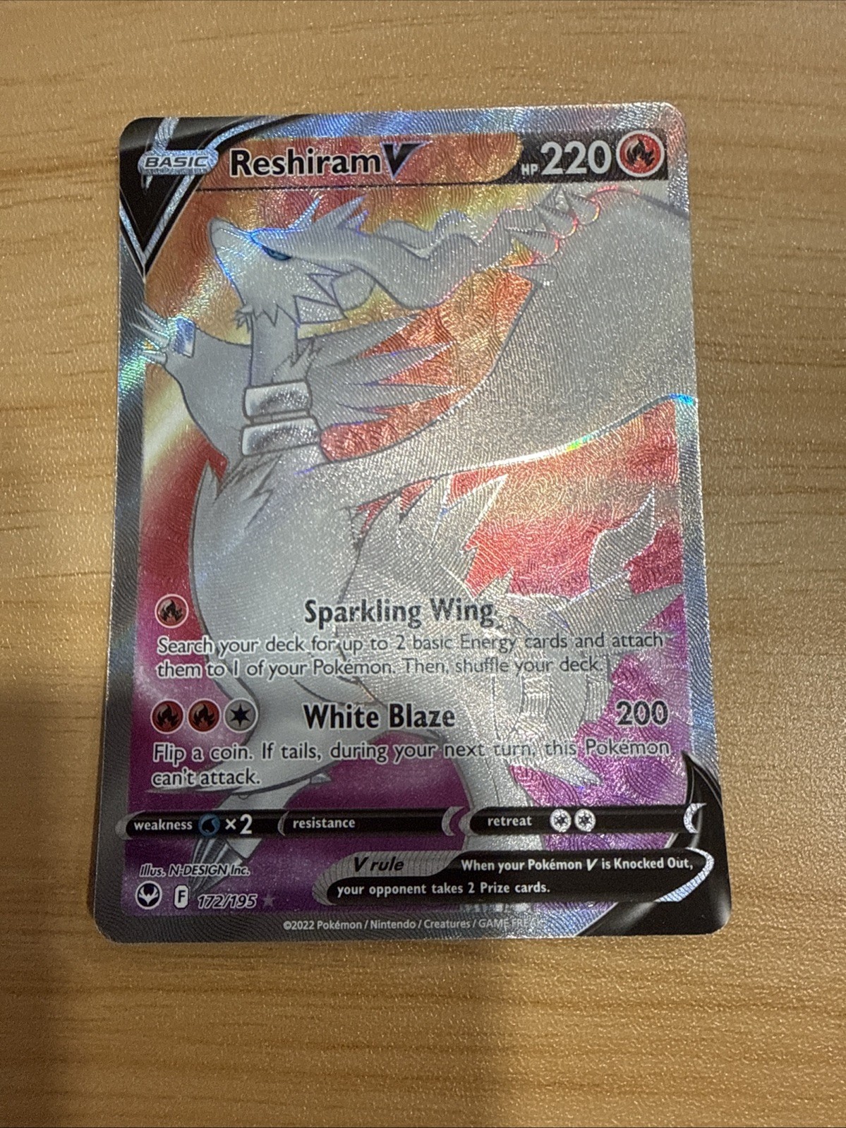 Reshiram V - 172/195 - Pokemon Silver Tempest Sword & Shield Full Art Card NM
