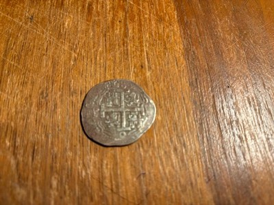 Original Spanish Piece of 8 (8 Reales) silver treasure coin minted in 1696