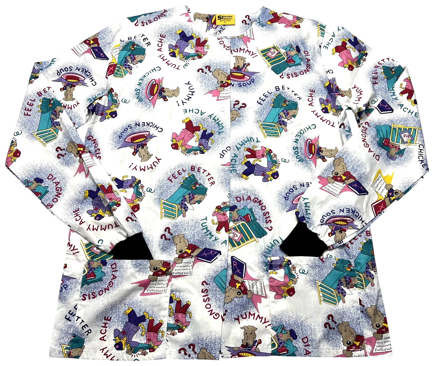 Scrub Jacket Womens (L) Printed 2 Pockets Snap Front Pediatric Oversized NWOT image 1