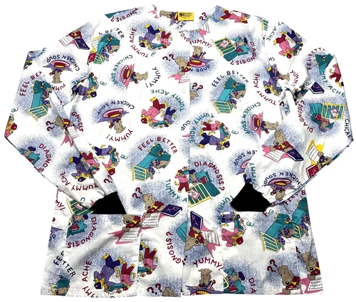 Scrub Jacket Womens (L) Printed 2 Pockets Snap Front Pediatric Oversized NWOT - product listing photo