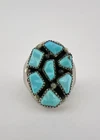 Vtg G&L Leekity Zuni Sterling Silver Carved Blue Turquoise Ingot Men's Ring