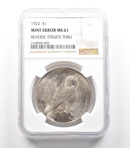 1922 Peace Silver Dollar Mint Error Reverse Struck Thru MS61 NGC *4584