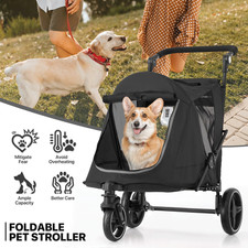 Folding 3-Wheel Dog Stroller Breathable Pet Travel Carrier w/Skylight Wheel Lock