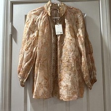ZIMMERMAN PAISLEY PRINT THREE-QUARTER SLEEVE BLOUSE  WITH COLLAR SIZE US 8 NWT