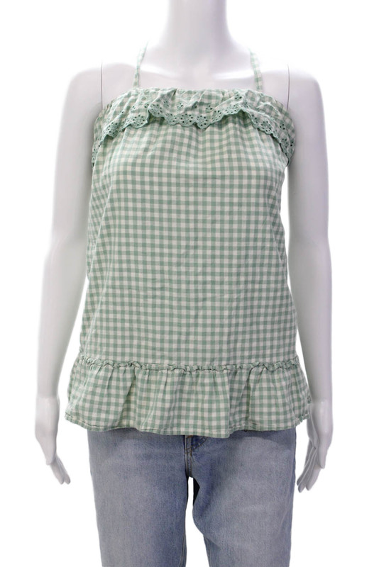 Polo Ralph Lauren Girls Checkered Eyelet Detail Sleeveless Dress Green Size 6